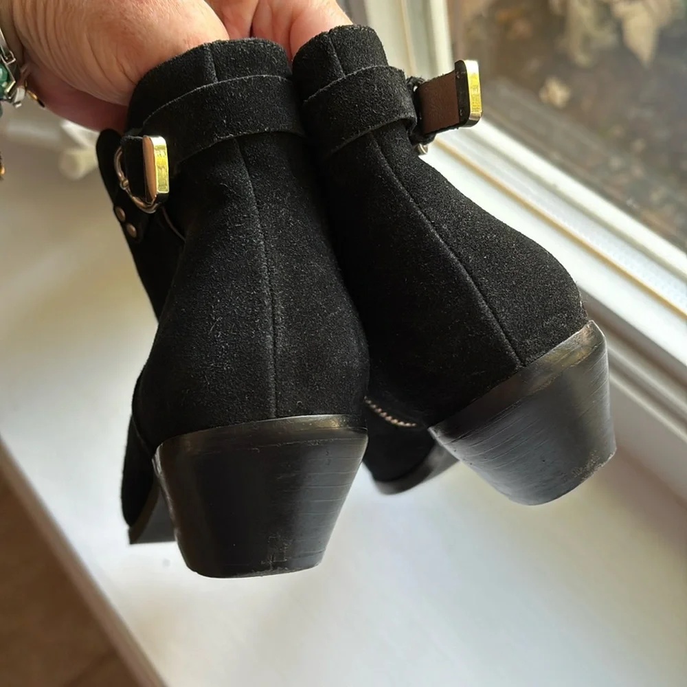 JOIE LADIES BLACK SUEDE ZIPPER BOOTIES-6.5